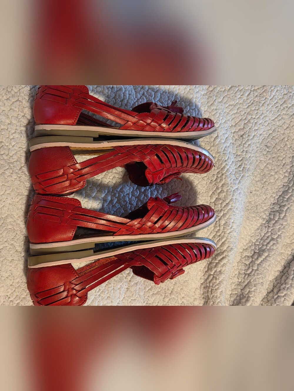 Women's Red Woven Leather Huaraches, Sizes 8 and 9 - Picture 11 of 13